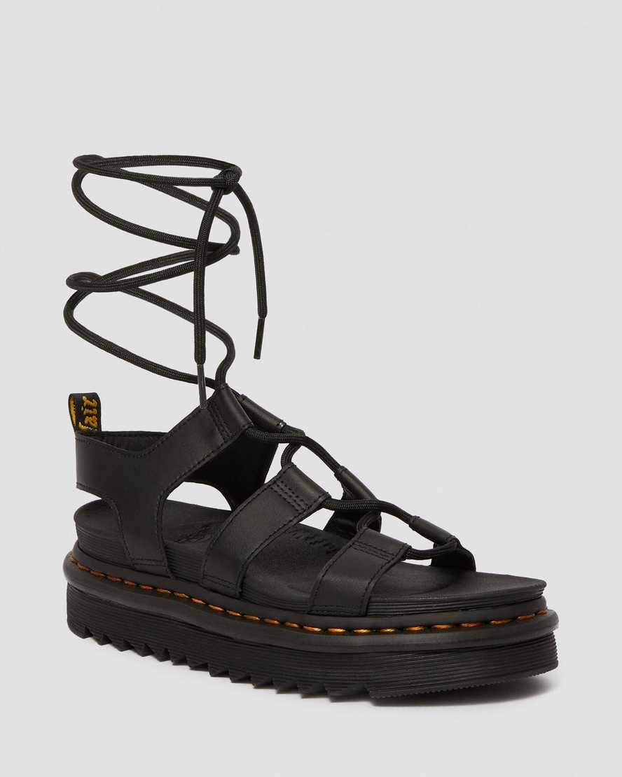 Dr. Martens Nartilla Lær Gladiator Platform Sandaler Dame Svart [5913FXALQ]